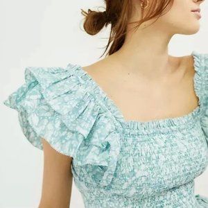 Anthropologie Love the Label Ruffle Sleeve Smocked Top